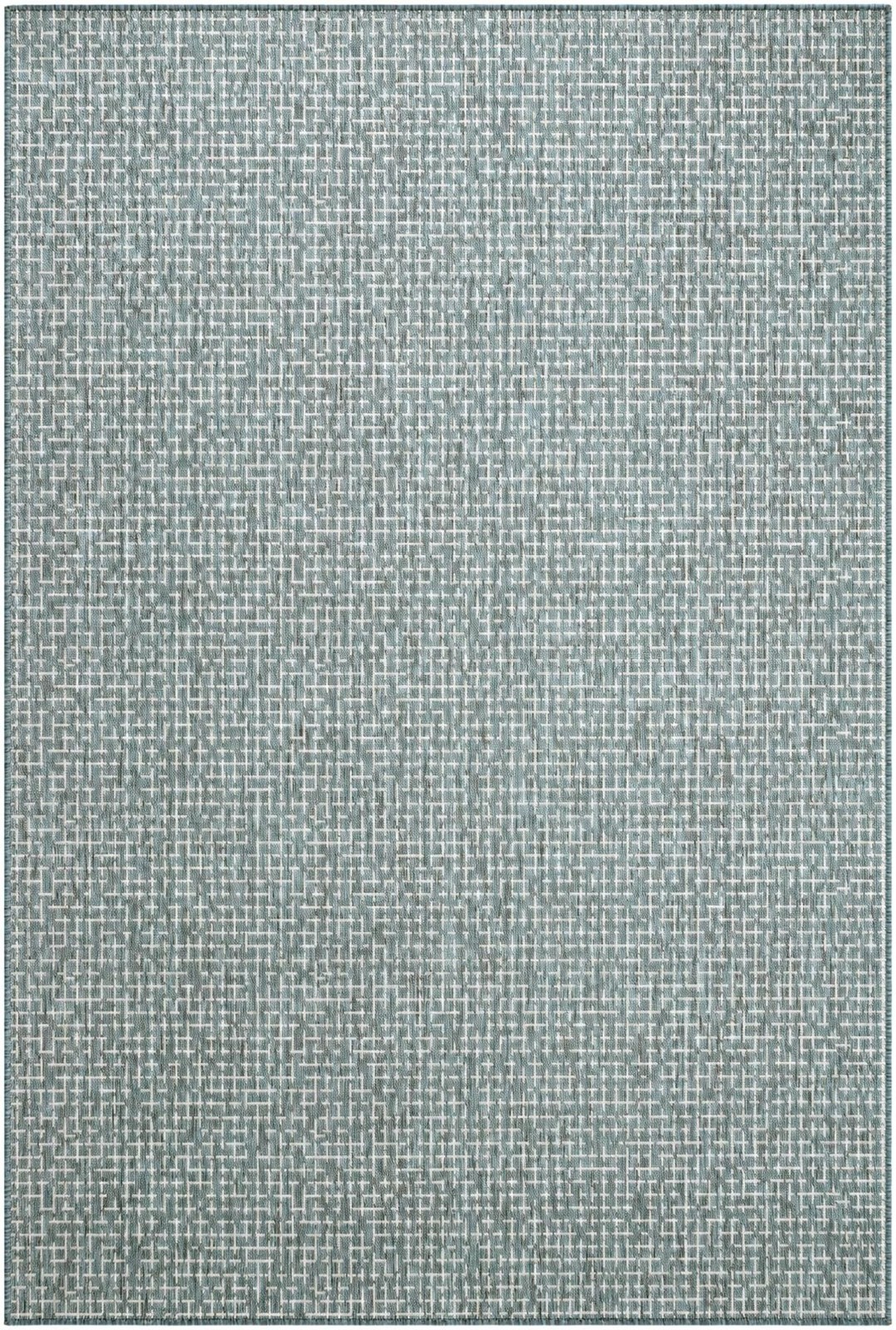 6' x 9' Loam · Grid Outdoor Rug, teal and cream