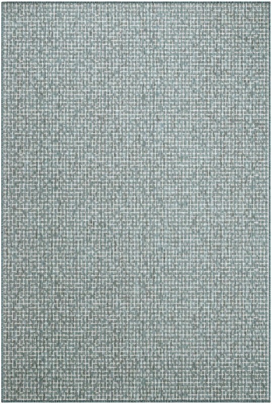 6' x 9' Loam · Grid Outdoor Rug, teal and cream
