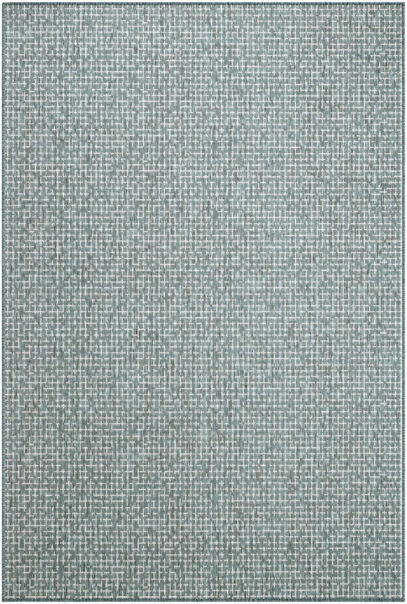 6' x 9' Loam · Grid Outdoor Rug, teal and cream