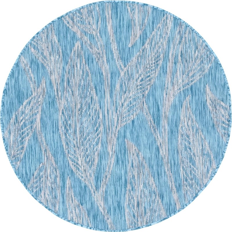 4' x 4' Milton · Leaf Outdoor Rug, light aqua and ivory