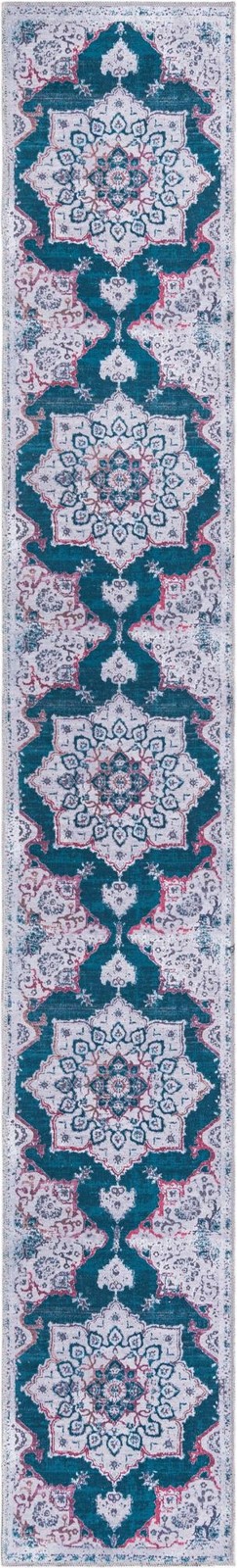 2' x 13' Rideout · Medallion Washable Rug, teal and gray