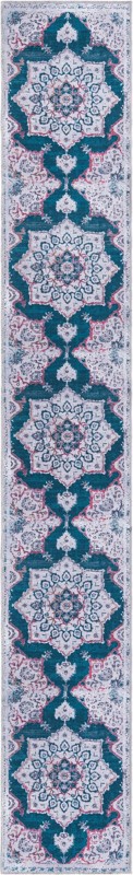 2' x 13' Rideout · Medallion Washable Rug, teal and gray