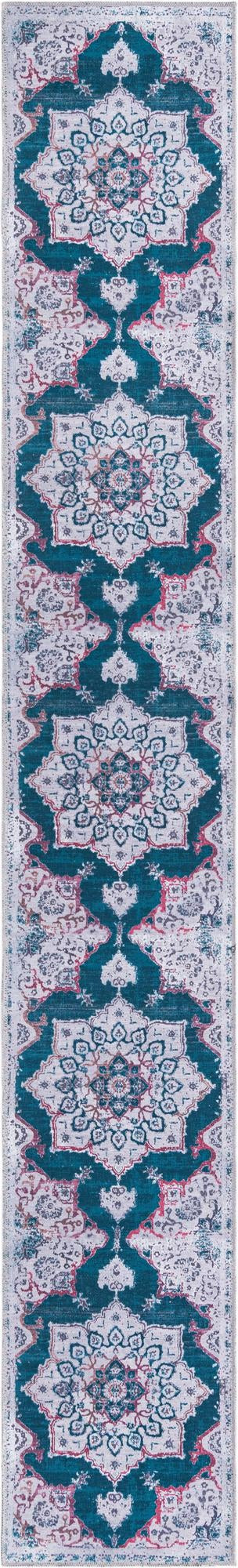 2' x 13' Rideout · Medallion Washable Rug, teal and gray