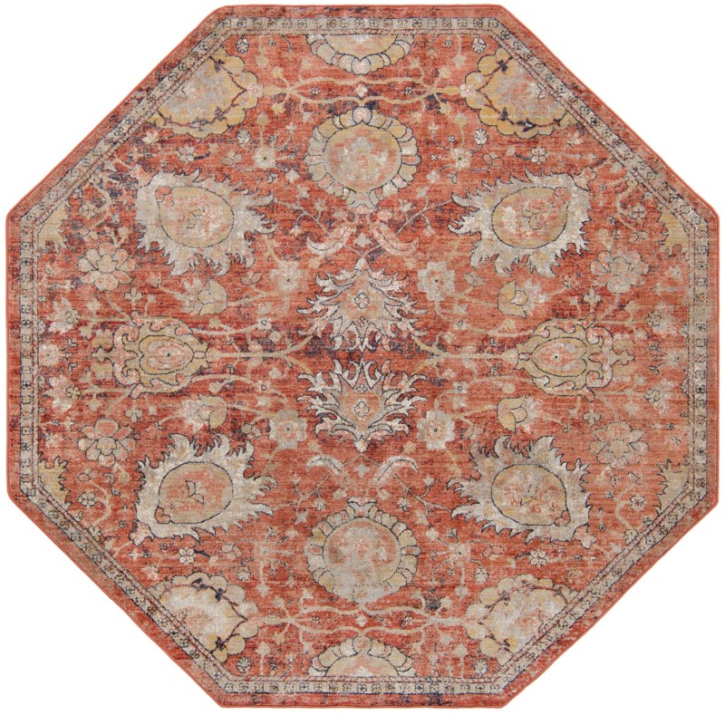 7' 10 x 7' 10 Ansel · Distressed medallion rug, brick red and beige
