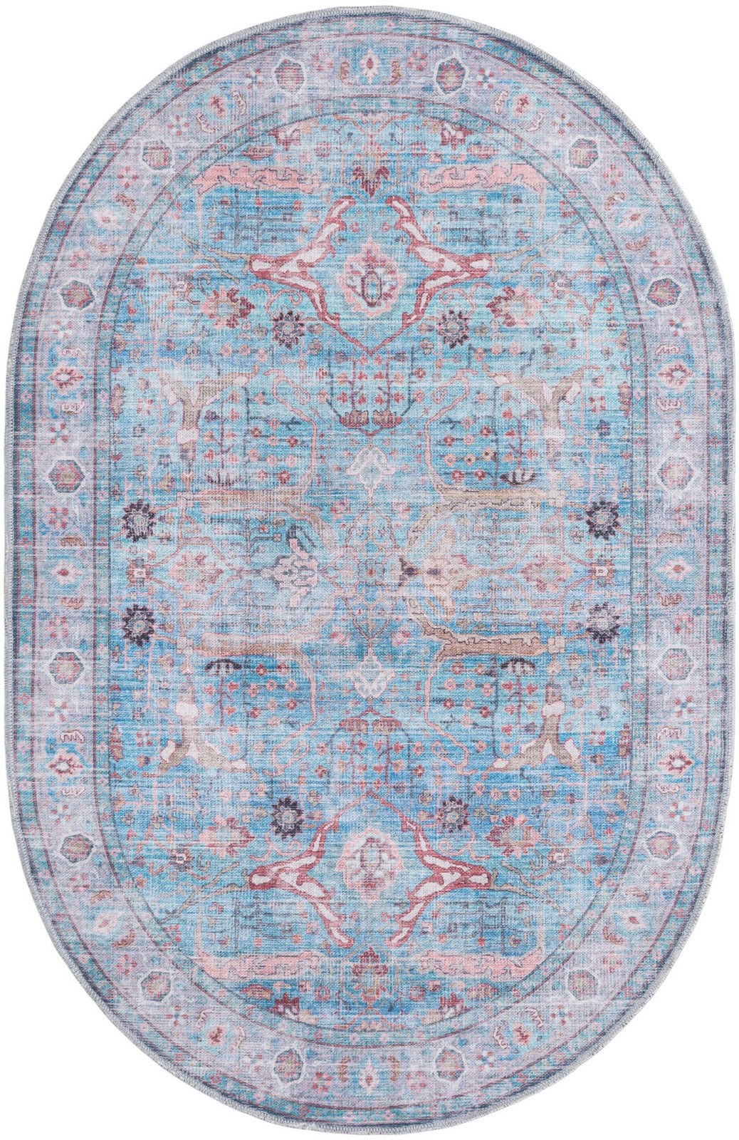 4' x 6' Mayfield · Distressed floral Washable Rug, blue and rust