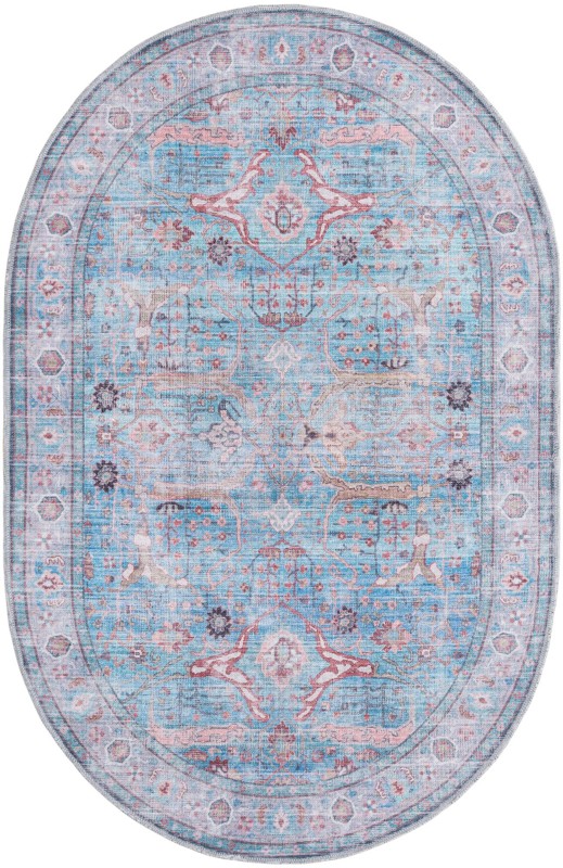 4' x 6' Mayfield · Distressed floral Washable Rug, blue and rust
