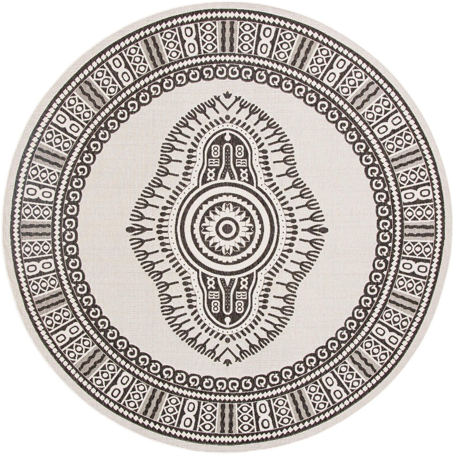 13' x 13' Bainbridge · Border Outdoor Rug, white and black