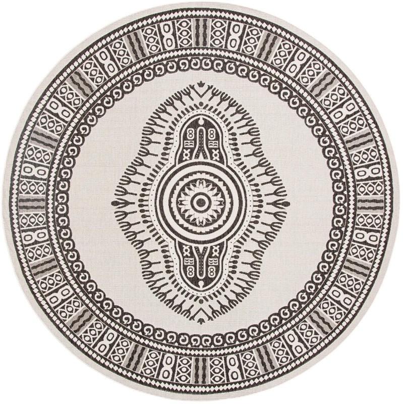 13' x 13' Bainbridge · Border Outdoor Rug, white and black