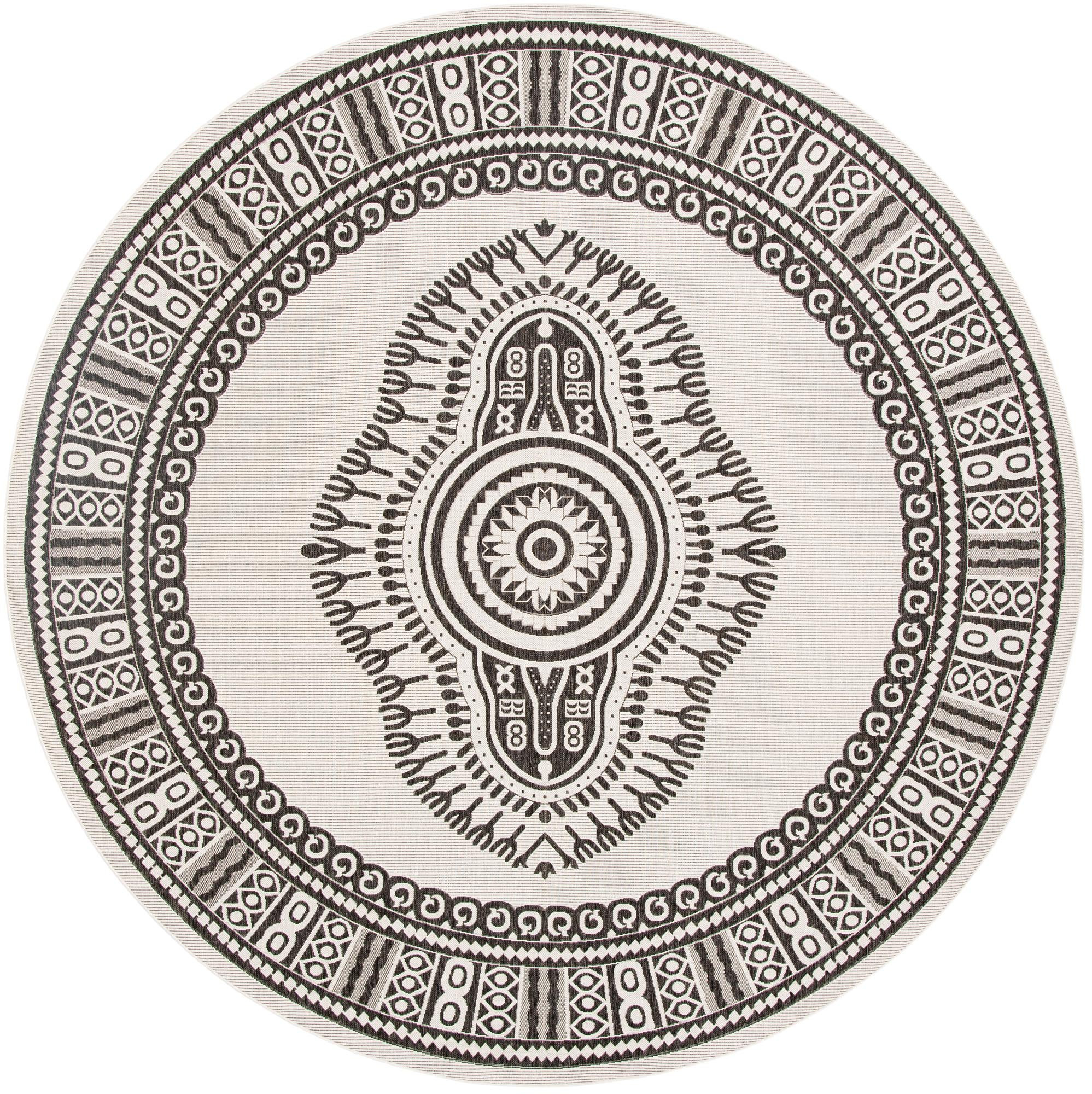13' x 13' Bainbridge · Border Outdoor Rug, white and black