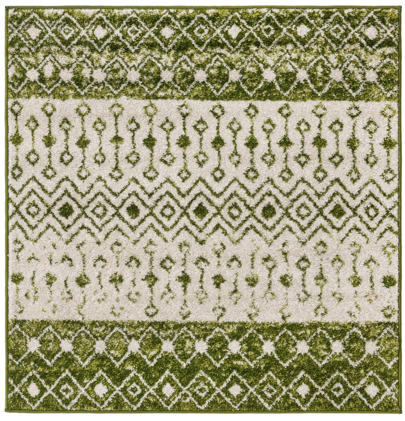 4' x 4' Vernon · Geometric rug, green and ivory