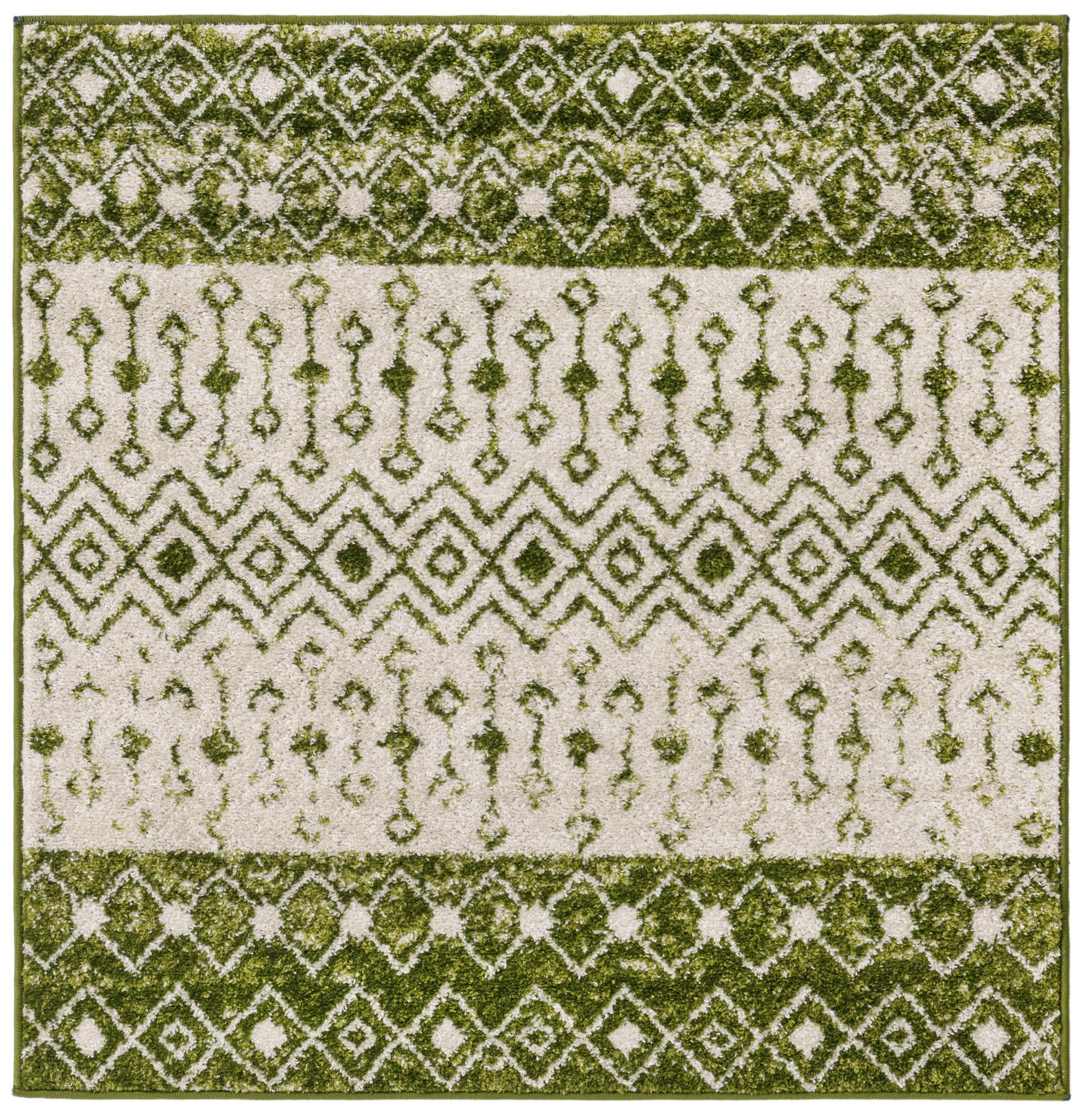4' x 4' Vernon · Geometric rug, green and ivory