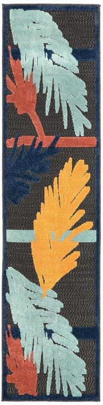 2' x 8' Elm · Tropical leaf Outdoor Rug, charcoal and multicolor
