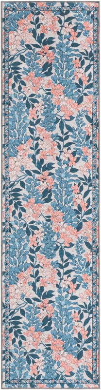 Hanson · Floral rug, blue and peach