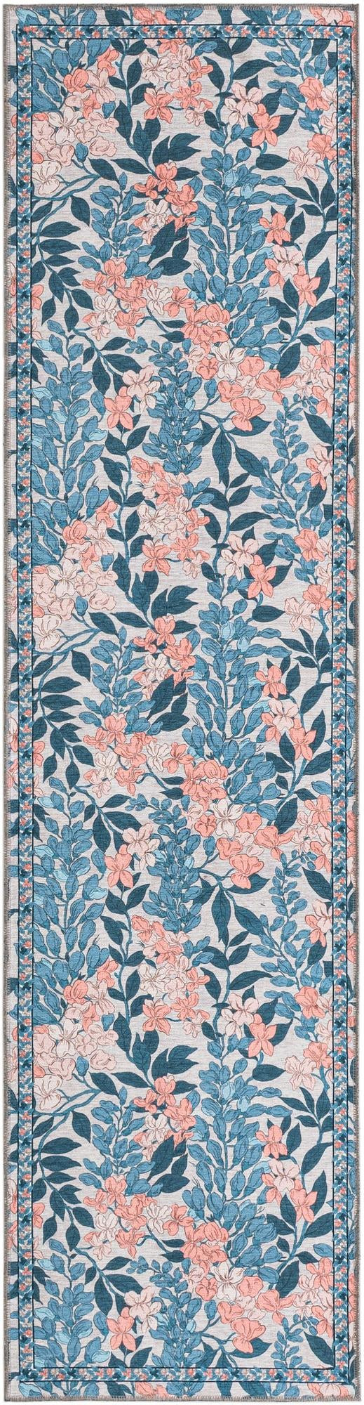 2' 7 x 10' Hanson · Floral rug, blue and peach