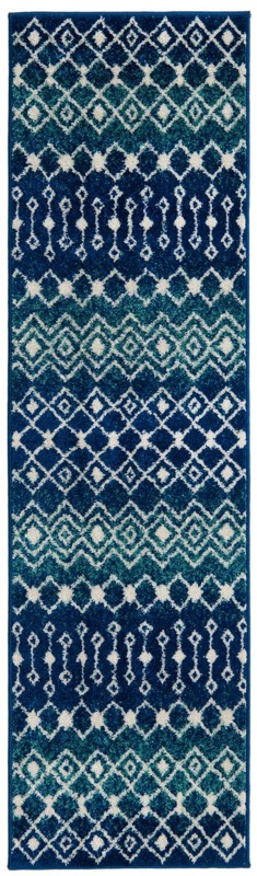 2' x 7' Boswell · Tribal trellis rug, navy and teal
