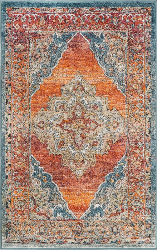 Elsa · Medallion rug, rust and blue