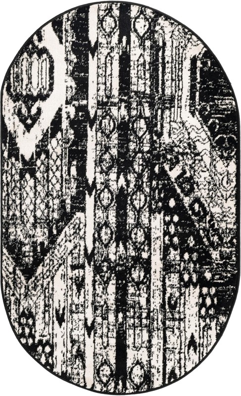 3' x 5' 3 Cardinal · Tribal geometric rug, black and white