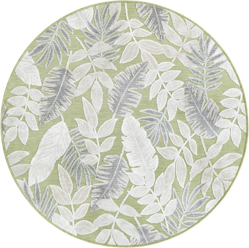 Quimby · Botanical Outdoor Rug, green, ivory, and gray