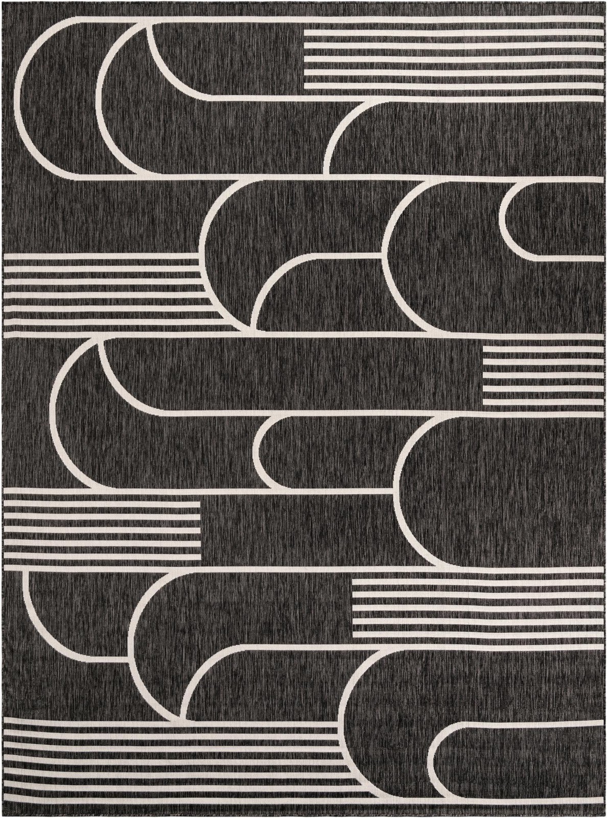 9' x 12' Prudence · Geometric Outdoor Rug, black and white