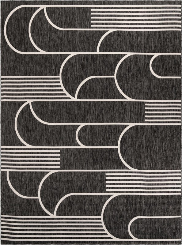 9' x 12' Prudence · Geometric Outdoor Rug, black and white