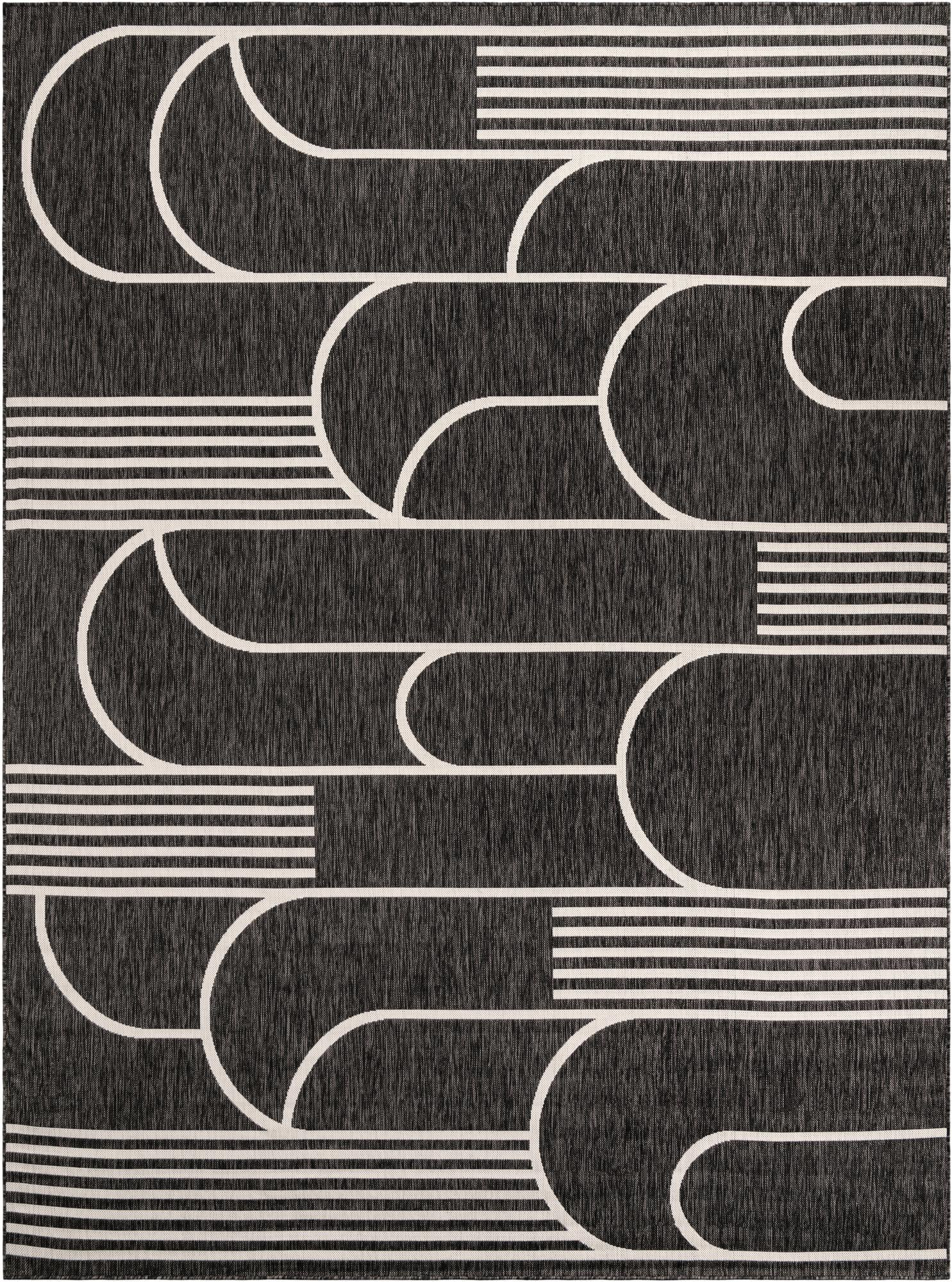 9' x 12' Prudence · Geometric Outdoor Rug, black and white