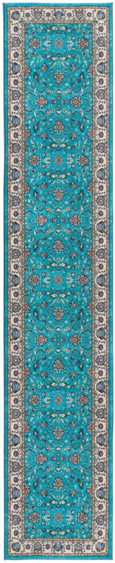 2' 7 x 13' Bluebell · Persian floral rug, aqua and beige
