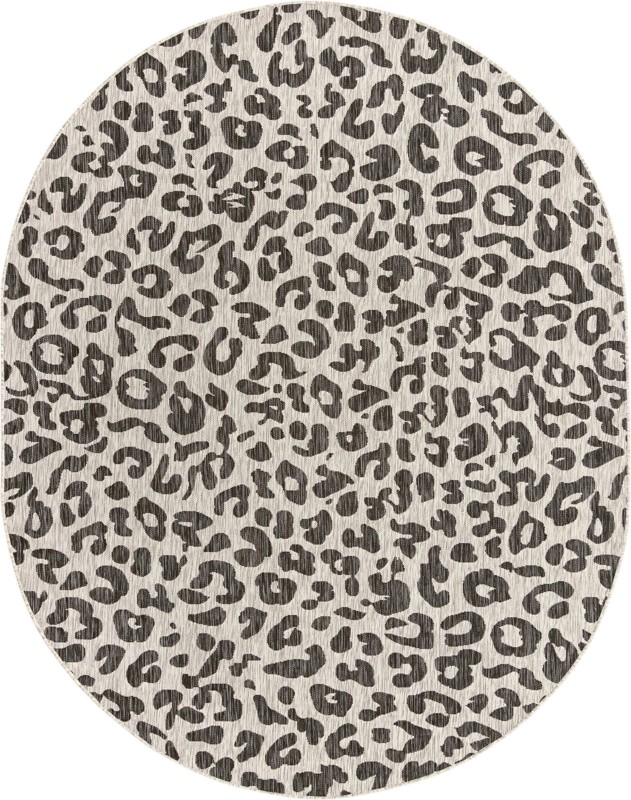 Cardamom · Leopard print Outdoor Rug, gray and cream