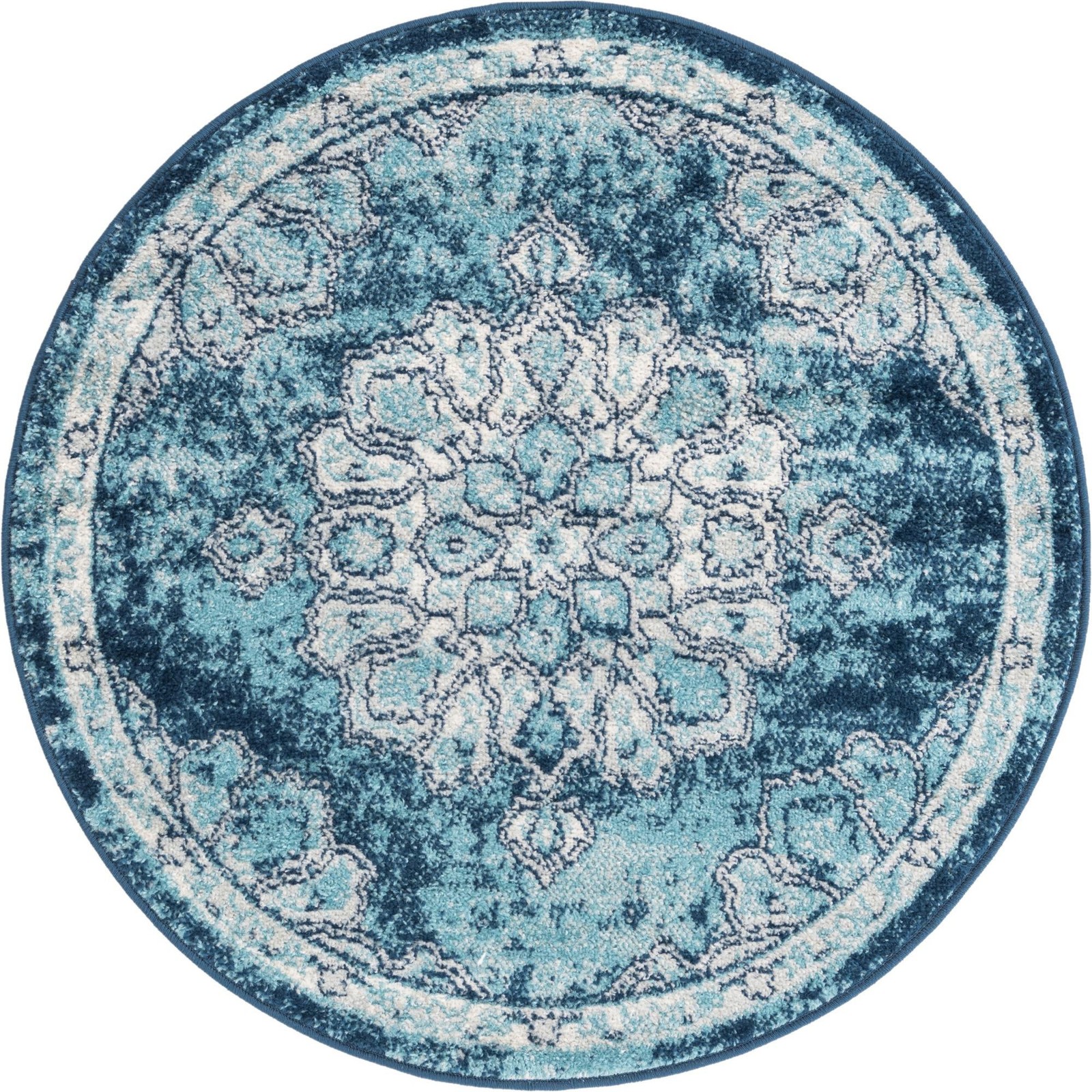 3' 3 x 3' 3 Nettle · Distressed medallion rug, blue and ivory