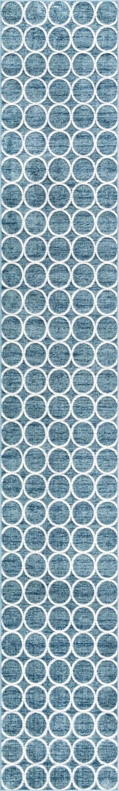 3' x 19' 8 Corvallis · Geometric lattice rug, blue and ivory