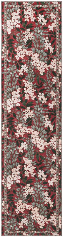 Hanson · Floral rug, coral and green
