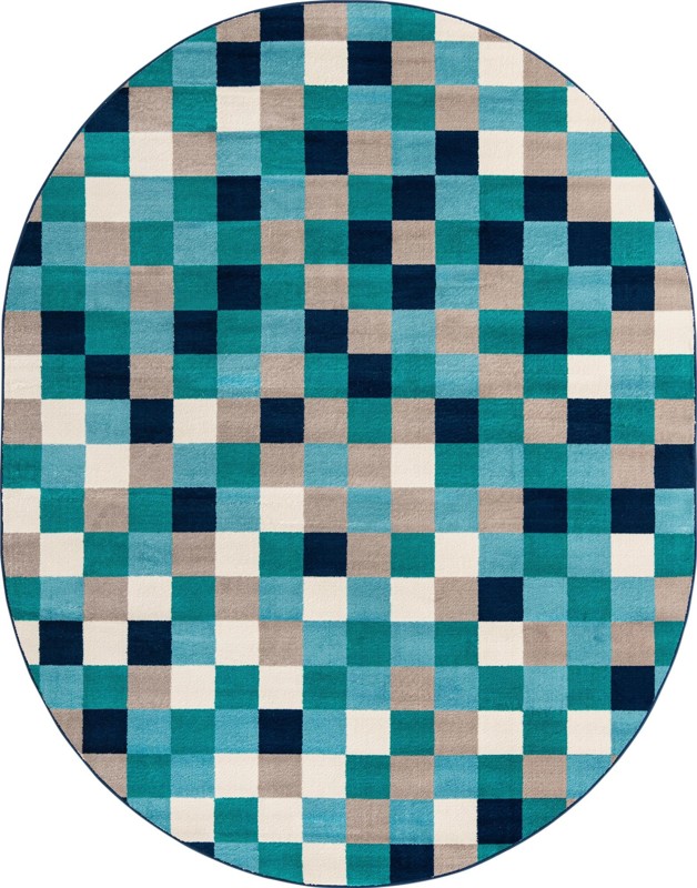 7' 10 x 10' Beasley · Pixel checkered rug, teal and gray
