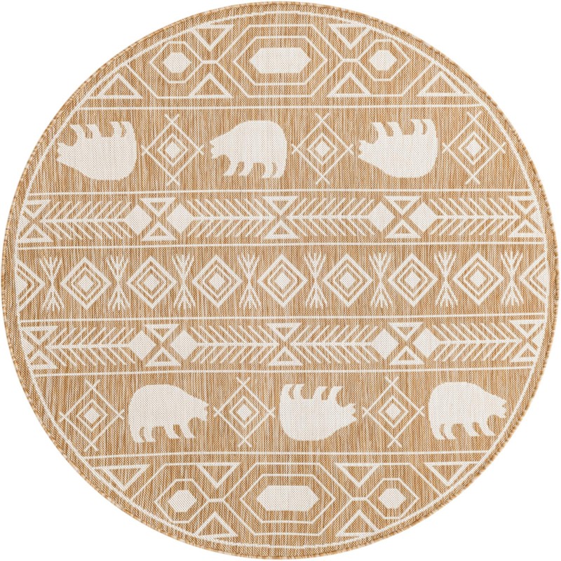 5' 3 x 5' 3 Ralston · Geometric bear Outdoor Rug, taupe and ivory