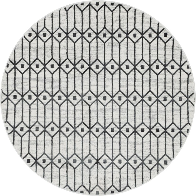 5' x 5' Wharton · Geometric lattice rug, white and gray