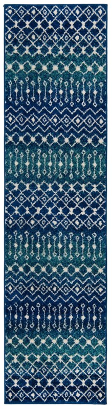 2' 7 x 10' Boswell · Tribal trellis rug, navy and teal