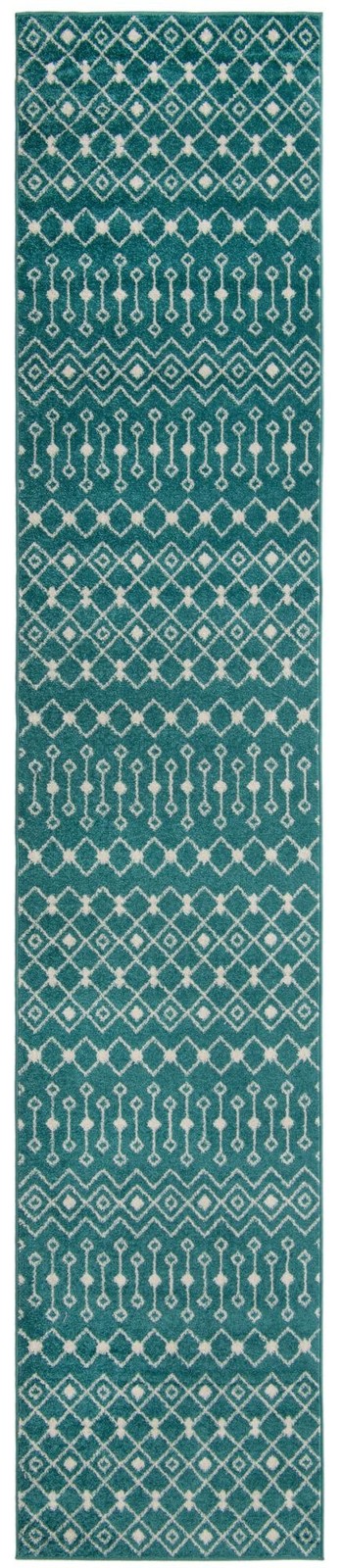 3' 3 x 16' 5 Boswell · Geometric trellis rug, turquoise and ivory