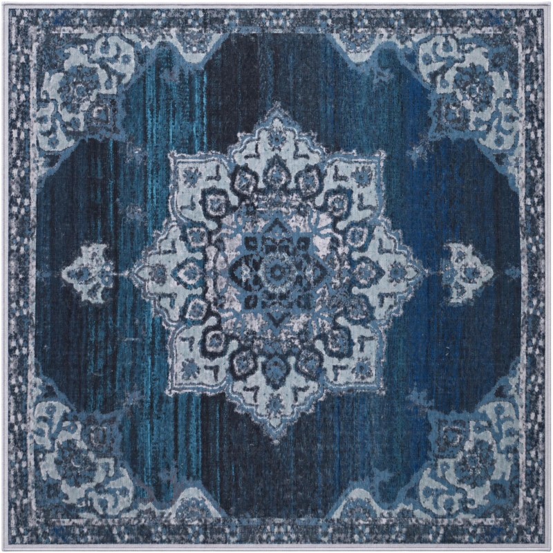 6' x 6' Rideout · Medallion rug, navy and light blue