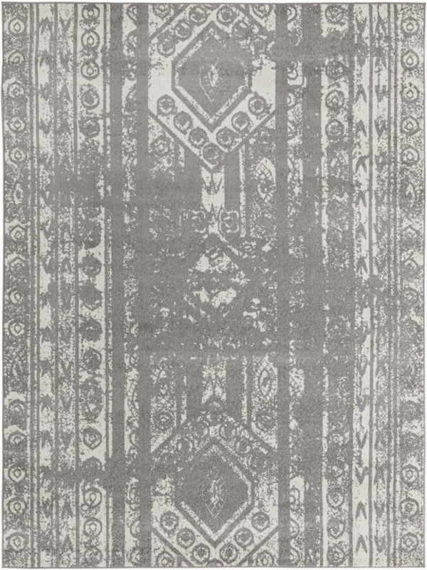 9' x 12' Underhill · Tribal stripe rug, gray and ivory