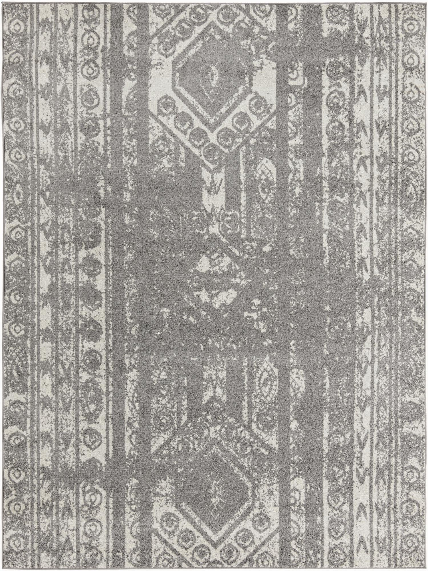 9' x 12' Underhill · Tribal stripe rug, gray and ivory