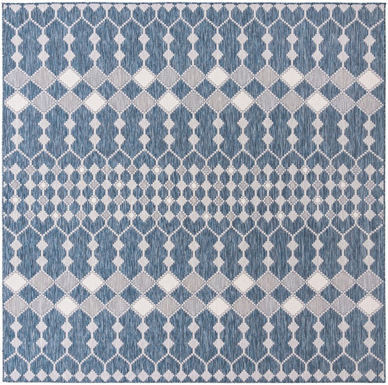 Ramsden · Lattice Outdoor Rug, blue and ivory
