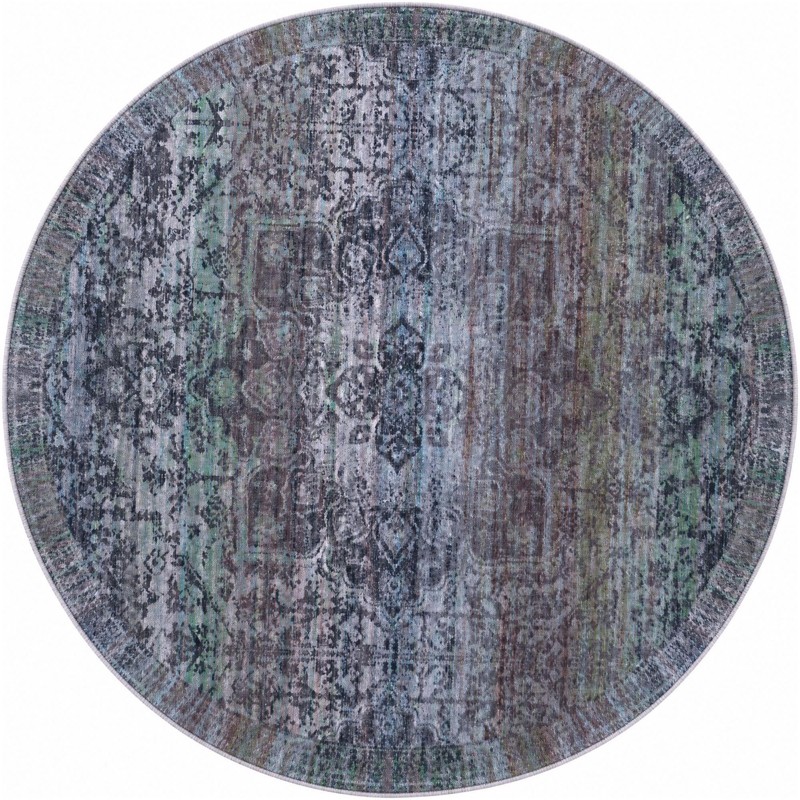5' x 5' Rideout · Distressed medallion rug, blue and purple