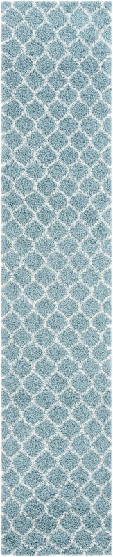 3' 3 x 16' 5 Barnett · Lattice shag rug, light blue and ivory