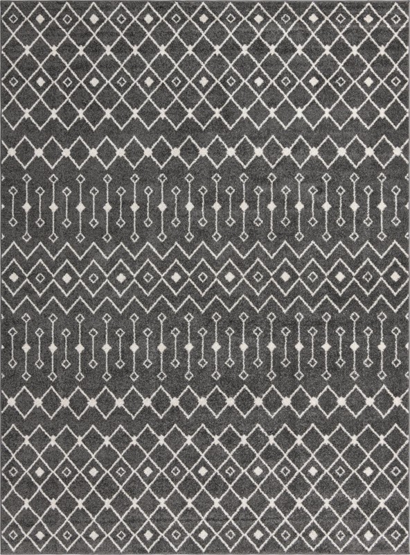 9' x 12' Boswell · Geometric tribal rug, dark gray and ivory