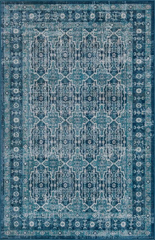 5' 3 x 8' Candlewood · Distressed medallion rug, blue and ivory