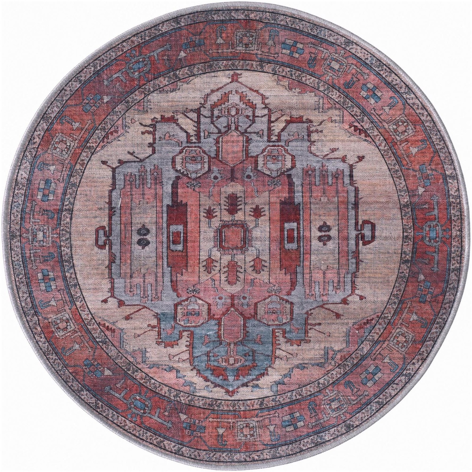 3' 3 x 3' 3 Luther · Medallion rug, red and blue