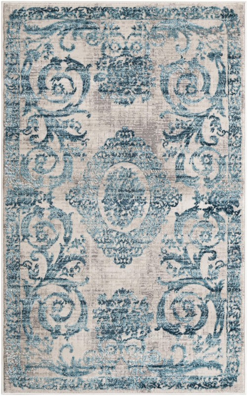 3' 3 x 5' 3 Crockett · Distressed medallion rug, ivory and blue