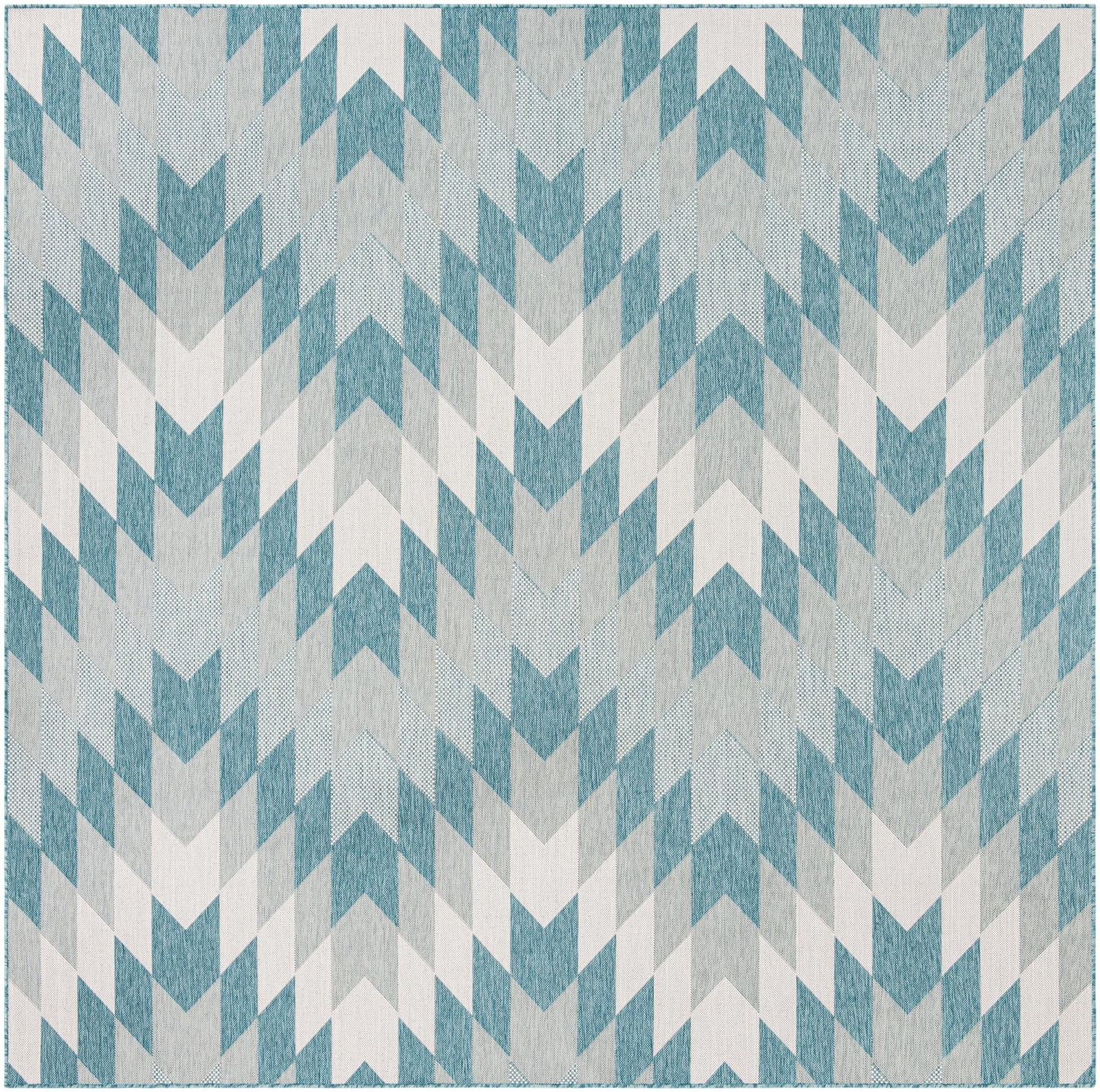 10' x 10' Morrell · Chevron Outdoor Rug, aqua and ivory