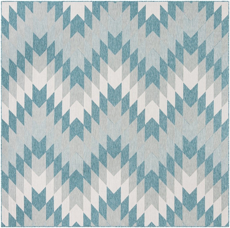 10' x 10' Morrell · Chevron Outdoor Rug, aqua and ivory