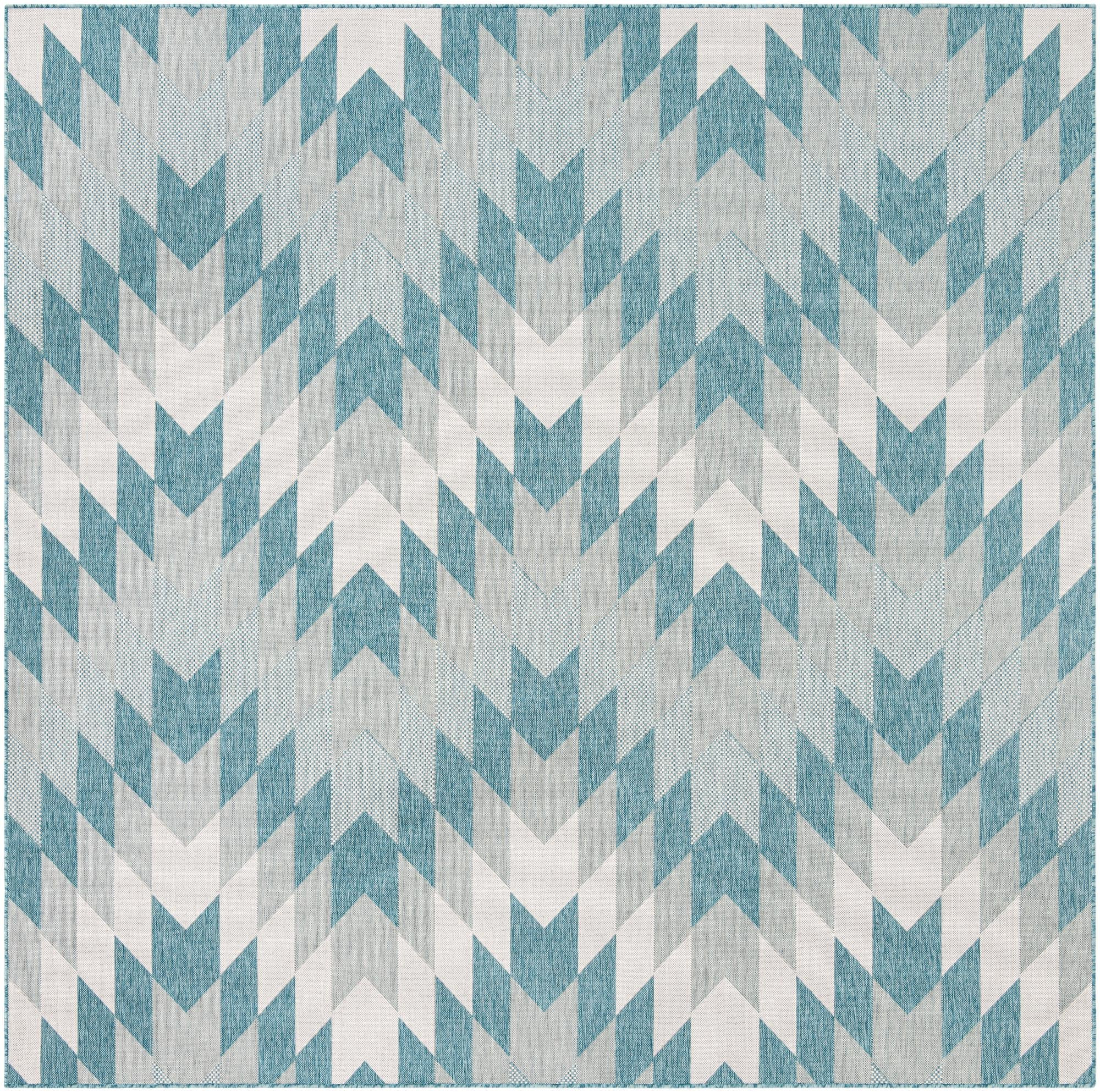 10' x 10' Morrell · Chevron Outdoor Rug, aqua and ivory