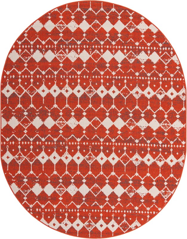 Stowe · Geometric diamond Outdoor Rug, rust and ivory