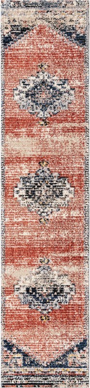 2' 7 x 12' Burton · Medallion rug, rust and navy